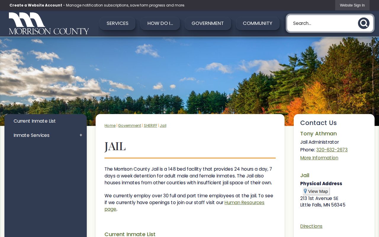 Morrison County Jail booking record source page