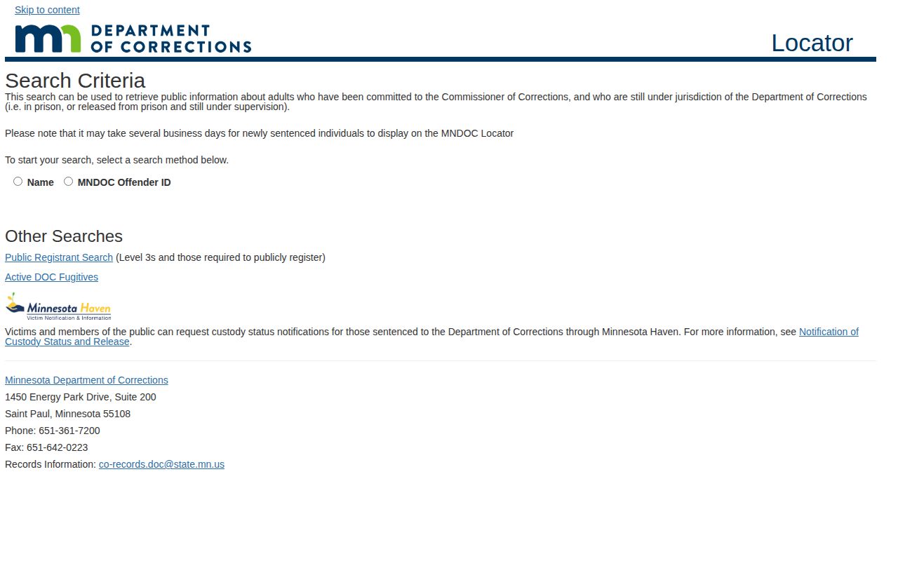 Morrison County MNDOC record search screen