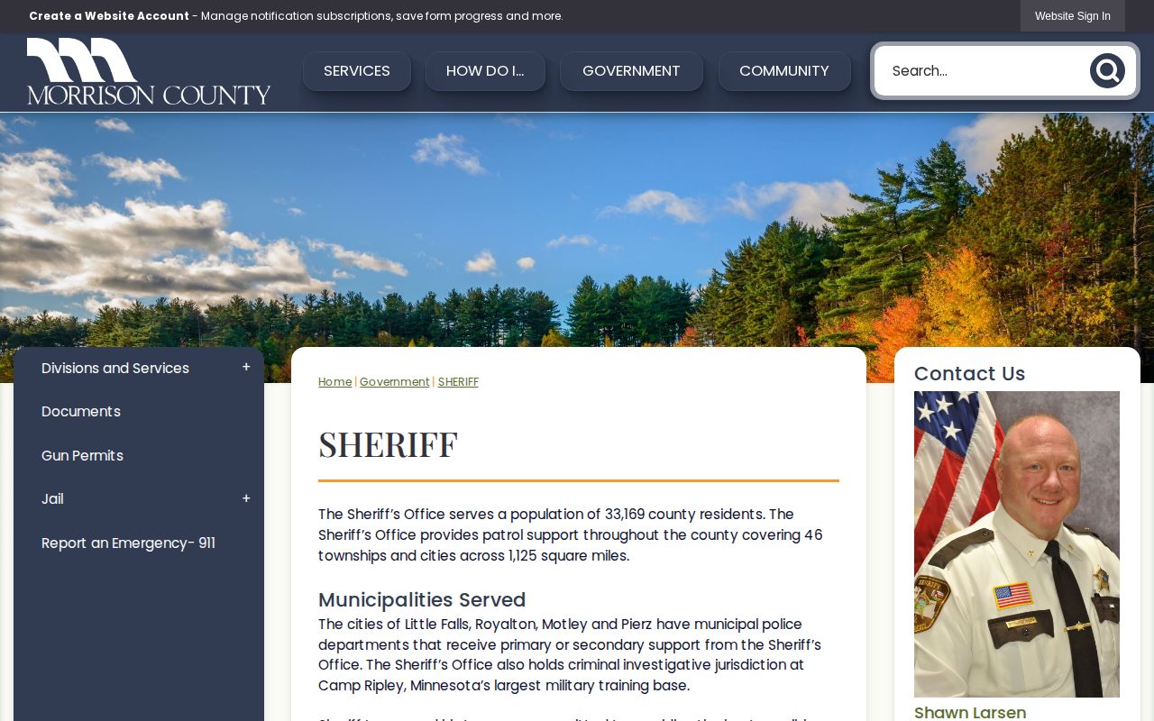 Morrison County Sheriff booking record contact page