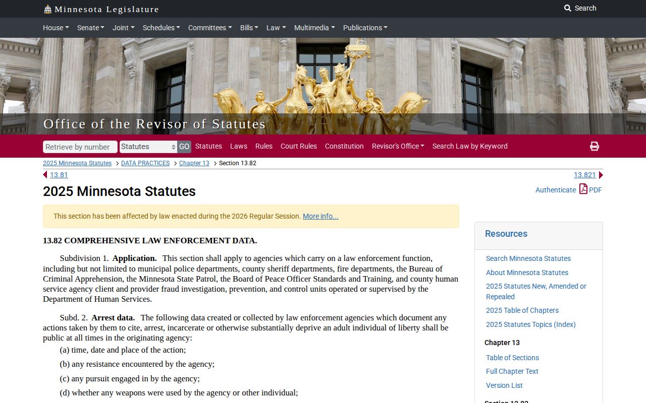 Morrison County warrant-record rule in Minnesota Statutes section 13.82