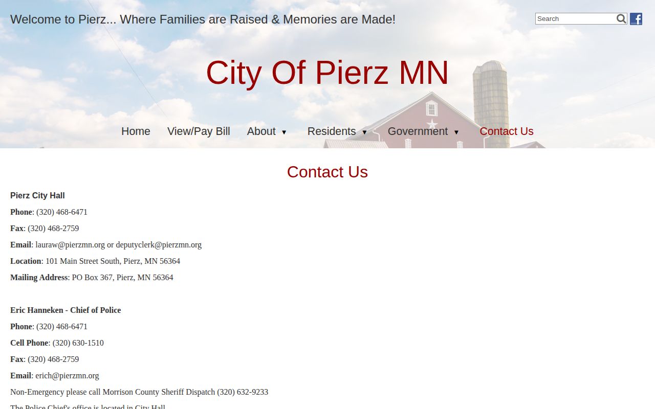 Pierz Police contact page for Morrison County police record requests